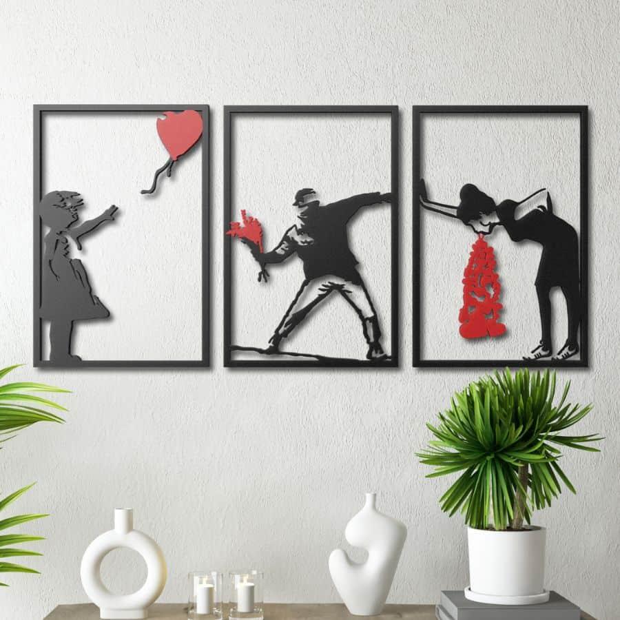 3 Pieces Banksy Metal Wall Art | Moonarch Banksy Wall Art