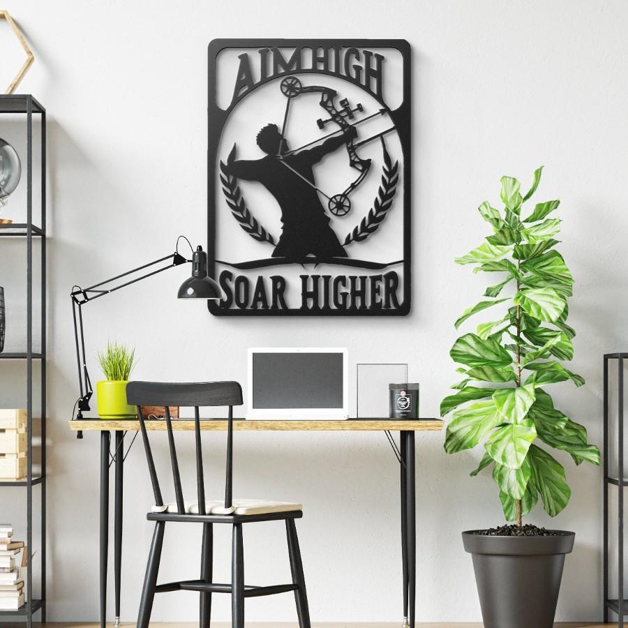 Aim High Soar Higher Archery Metal Wall Art Black | Moonarch Sports Wall Art