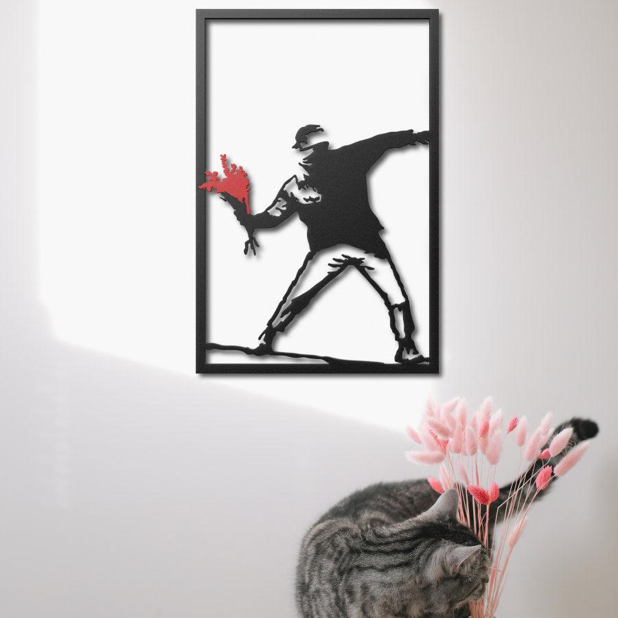 Banksy Flower Thrower Metal Wall Art | Moonarch Banksy Wall Art