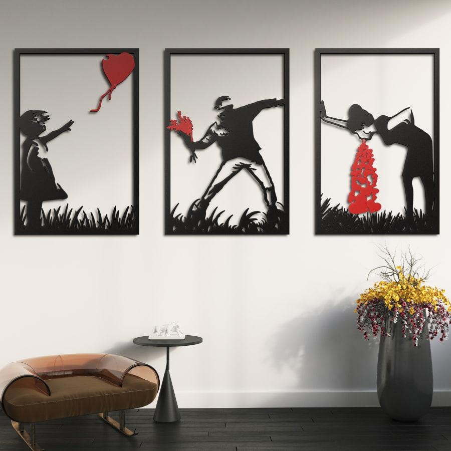 Banksy Metal Wall Art Set of 3 | Moonarch Banksy Wall Art