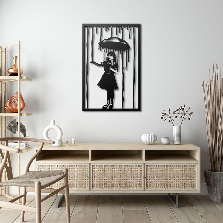 Banksy Umbrella Girl Metal Wall Art Black | Moonarch Banksy Wall Art