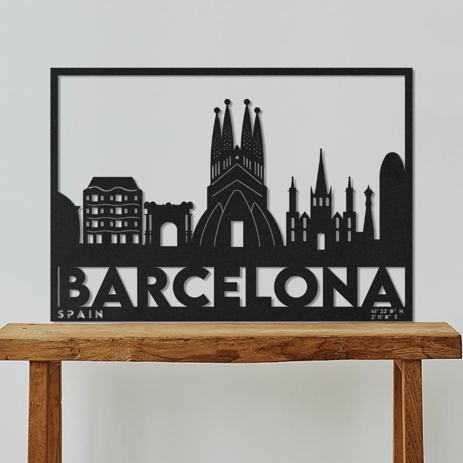 Barcelona City Metal Wall Art Decor Black | Moonarch Metal Wall Decor