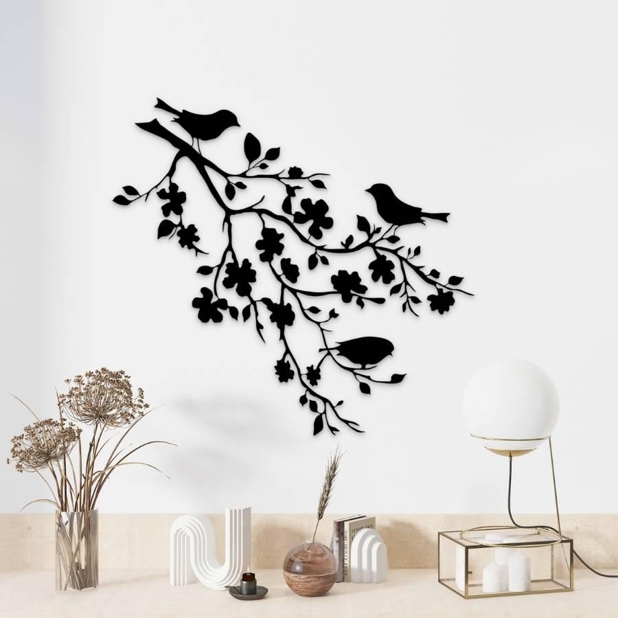 Birds on Cherry Blossom Branch Metal Wall Art | Moonarch Nature Wall Art