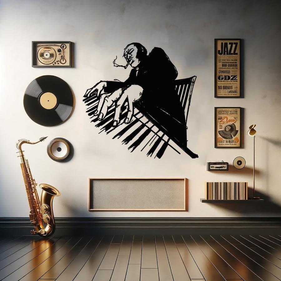 Cool Jazz Pianist Metal Wall Art Black | Moonarch Music Wall Art