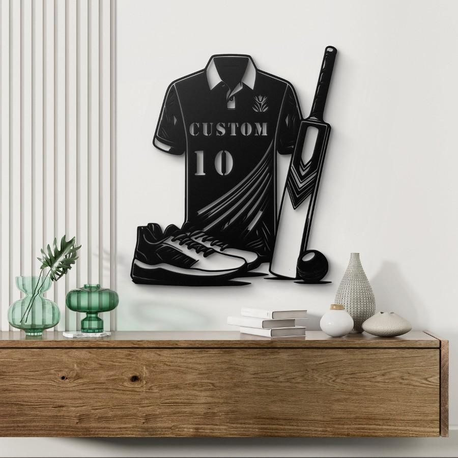 Custom Cricket Gear Metal Wall Art Black | Moonarch Sports Wall Art