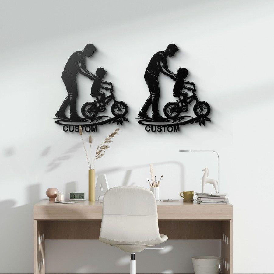 Custom Dad Teaching to Ride a Bike Metal Wall Art | Moonarch Metal Wall Decor