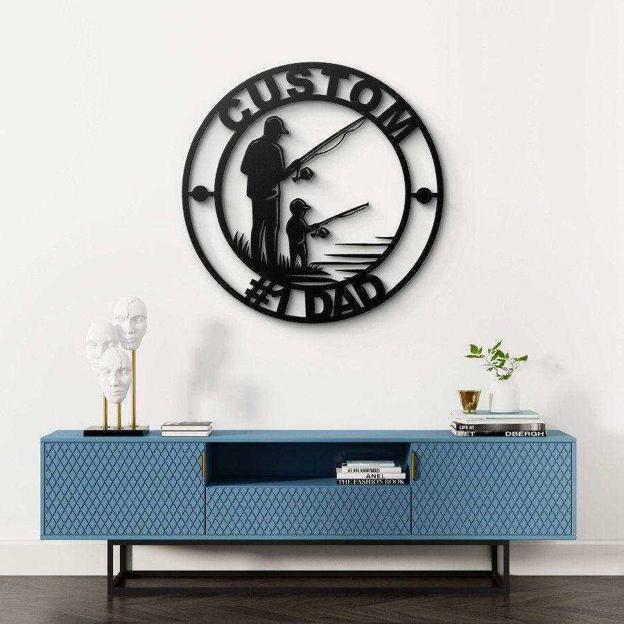 Custom Fishing with Dad Metal Wall Art Black | Moonarch Metal Wall Decor