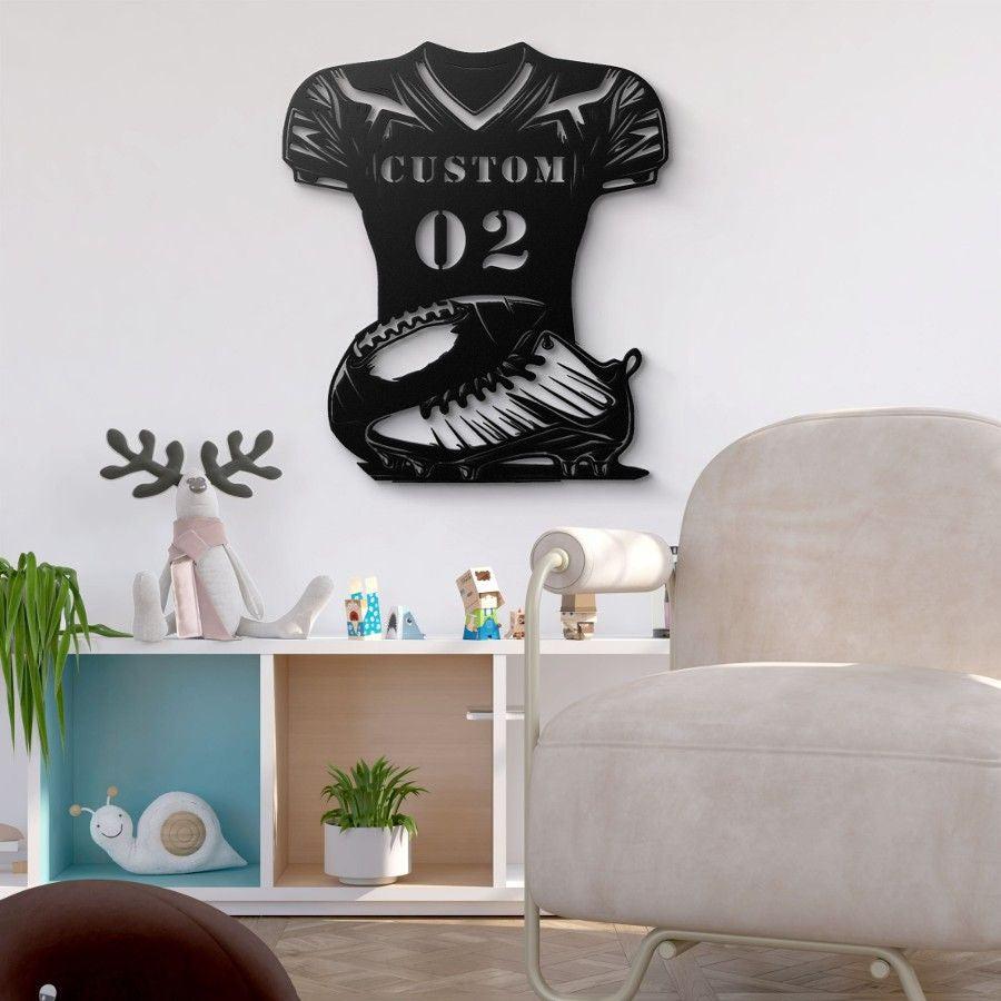 Custom Football Jersey and Cleats Metal Wall Art Black | Moonarch Sports Wall Art