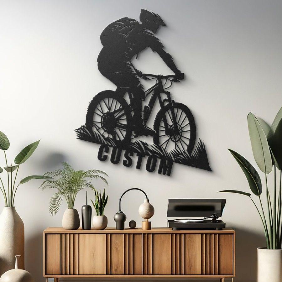 Custom Mountain Biker Metal Wall Art Black | Moonarch Sports Wall Art