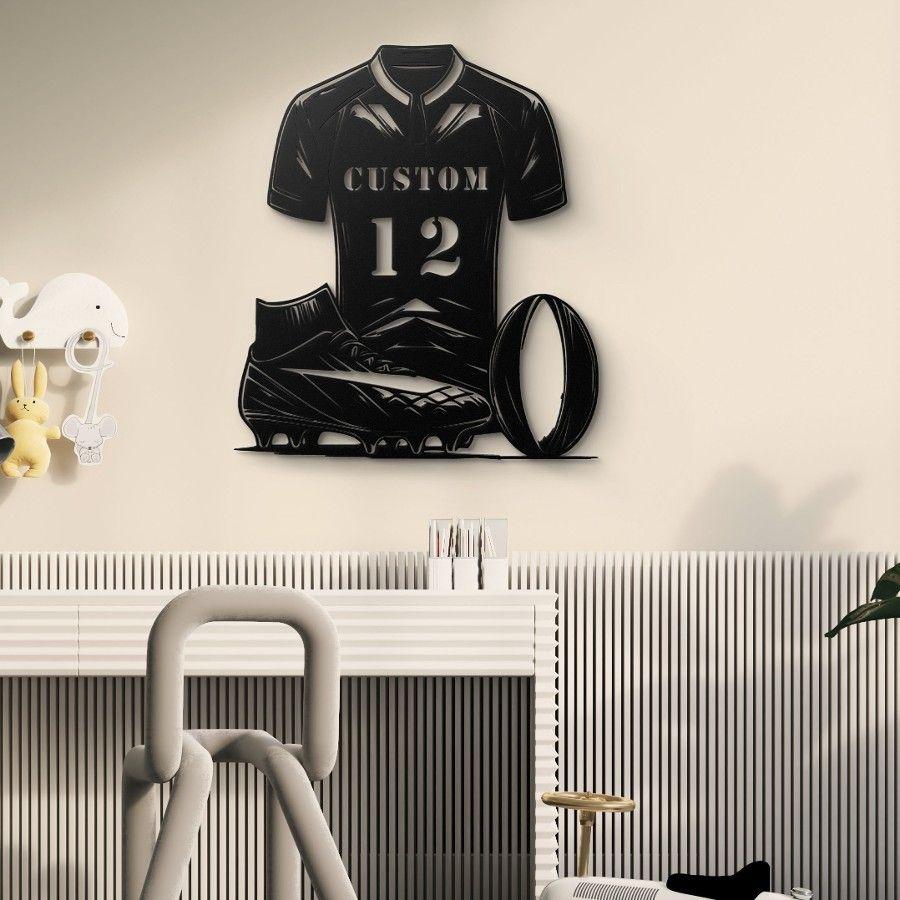 Custom Rugby Jersey Metal Wall Art Black | Moonarch Sports Wall Art