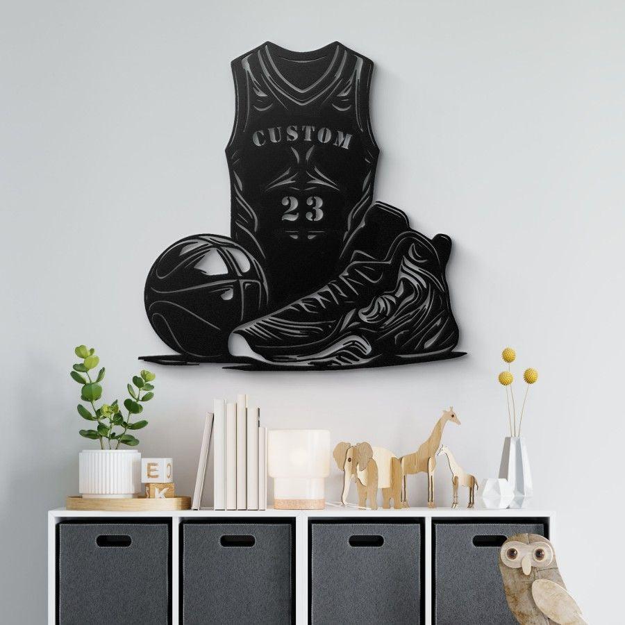 Customizable Basketball Jersey Metal Wall Art Black | Moonarch Sports Wall Art