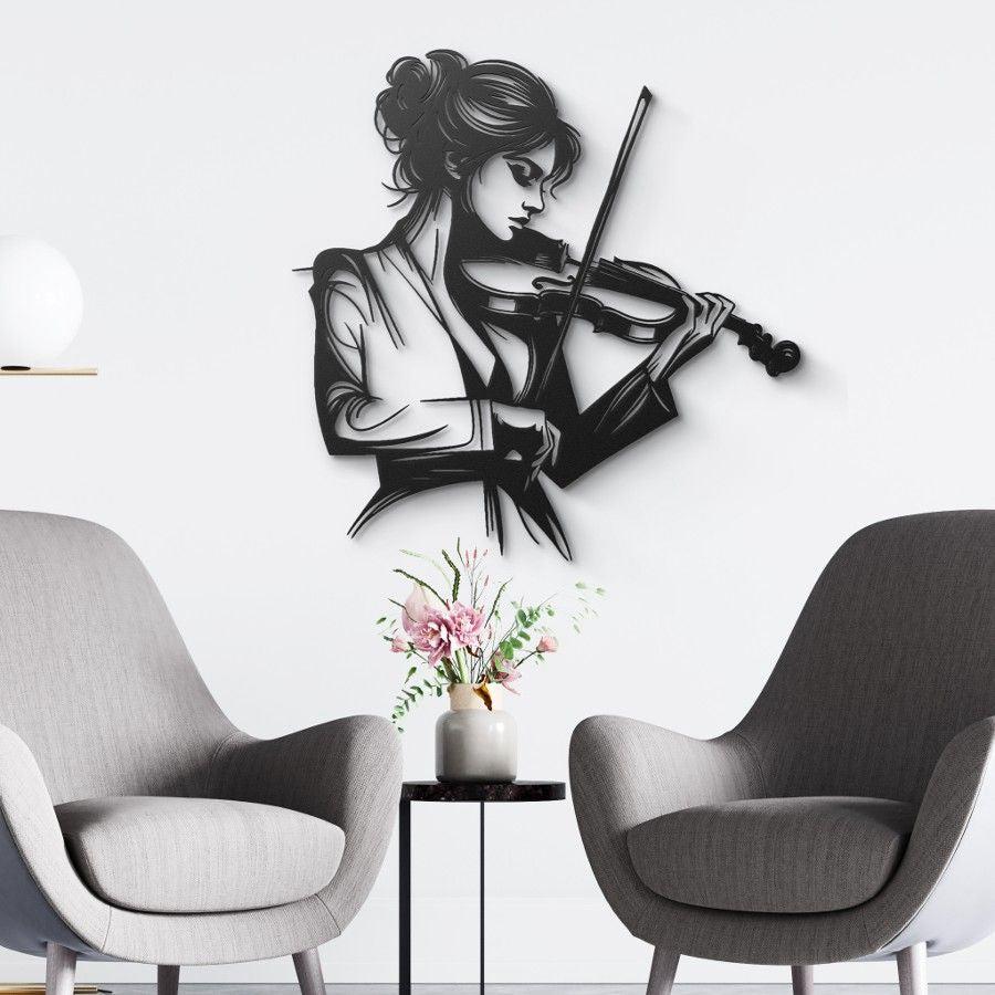 Elegant Violinist Metal Wall Art Black | Moonarch Music Wall Art