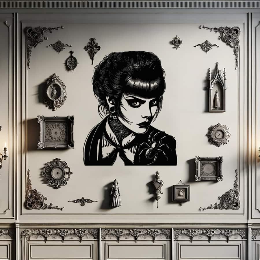 Fancy Gothic Woman Metal Wall Art Black | Moonarch Gothic Wall Art