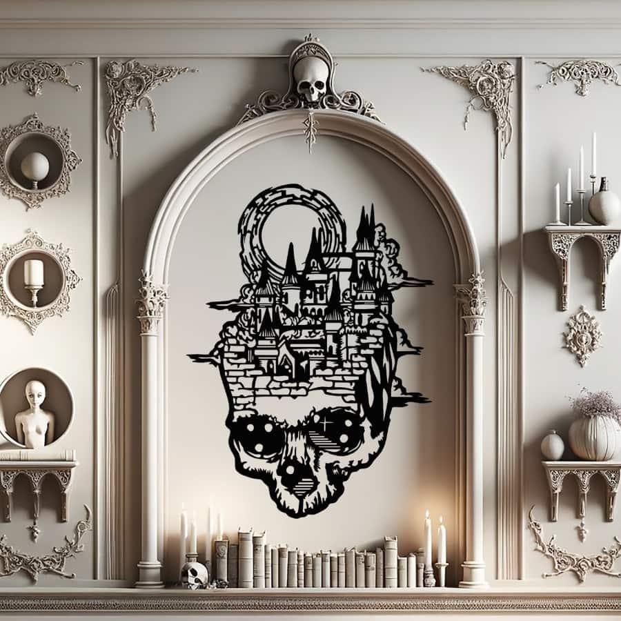 Fantasy City Gothic Metal Wall Art Black | Moonarch Gothic Wall Art