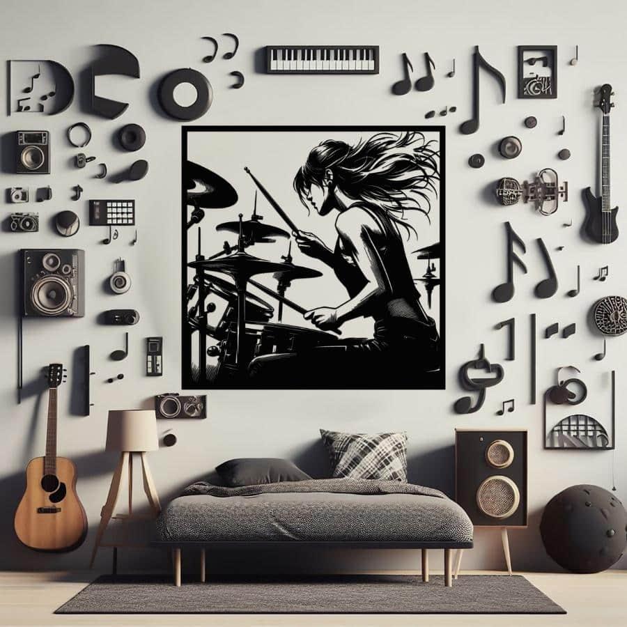 Female Drummer Metal Wall Art Black | Moonarch Music Wall Art