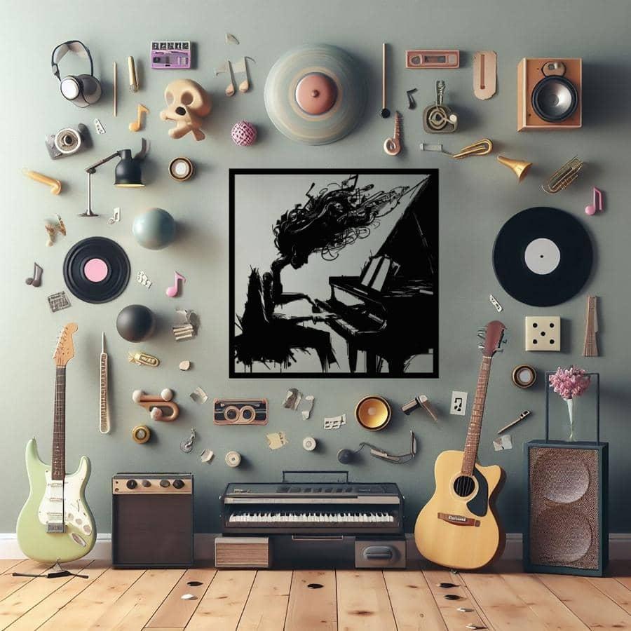 Female Pianist Metal Wall Art Black | Moonarch Music Wall Art