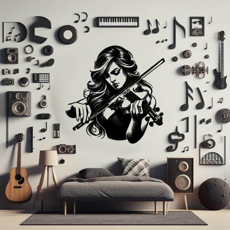 Female Violinist Metal Wall Art Black | Moonarch Music Wall Art