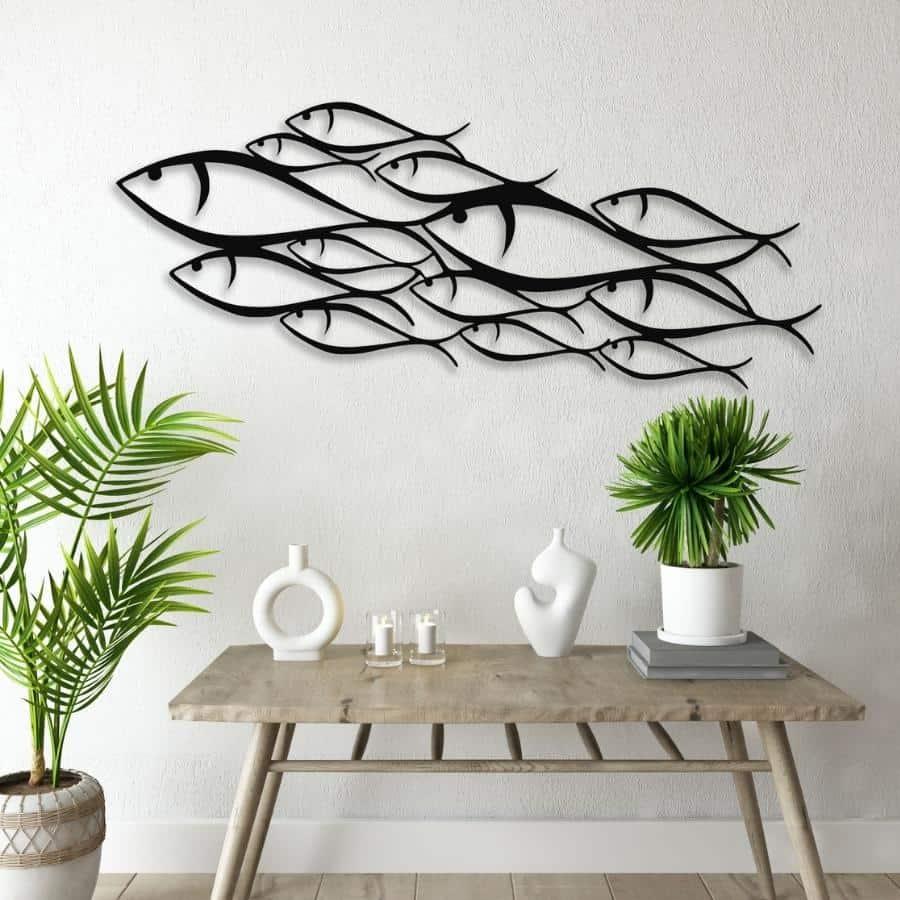 Fish Family Metal Wall Art Decor Black | Moonarch Metal Wall Decor