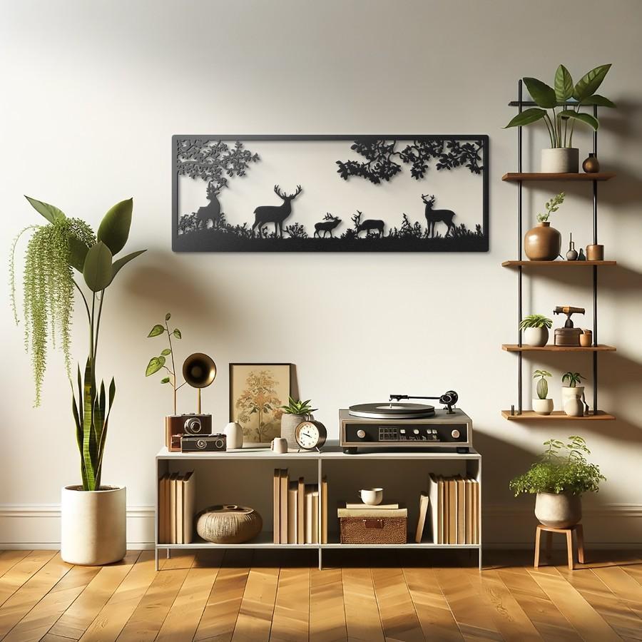 Forest and Deer Metal Wall Art Black | Moonarch Nature Wall Art