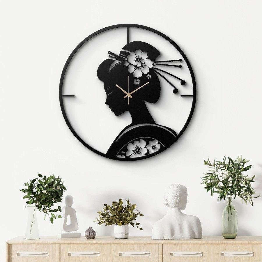 Geisha Silhouette Metal Wall Clock | Moonarch Metal Wall Clock