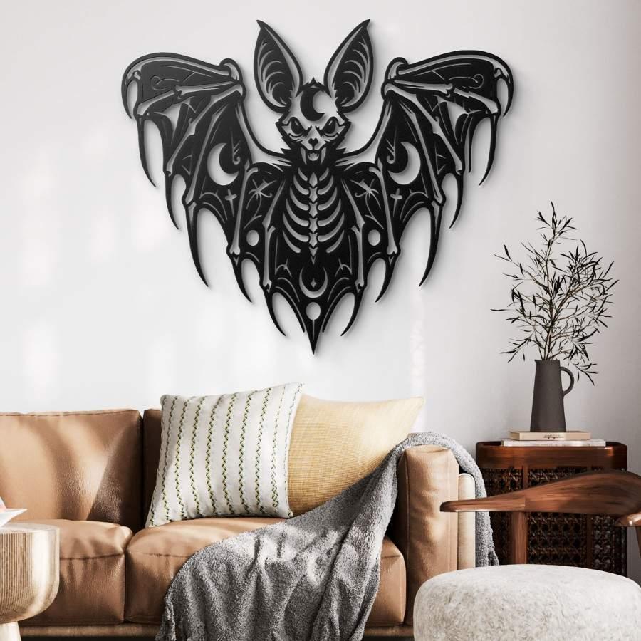 Gothic Bat Skeleton Metal Wall Art Black | Moonarch Gothic Wall Art