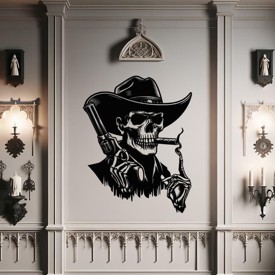 Gothic Skull Cowboy Metal Wall Art Black | Moonarch Gothic Wall Art