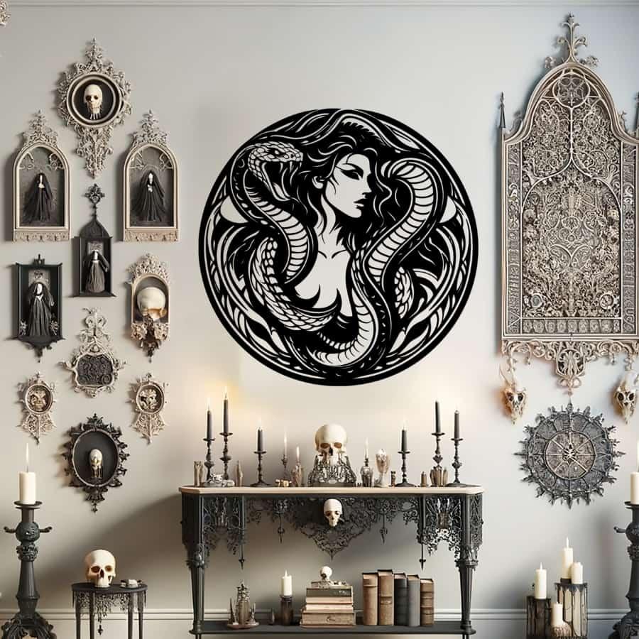 Gothic Snake Woman Metal Wall Art Black | Moonarch Gothic Wall Art