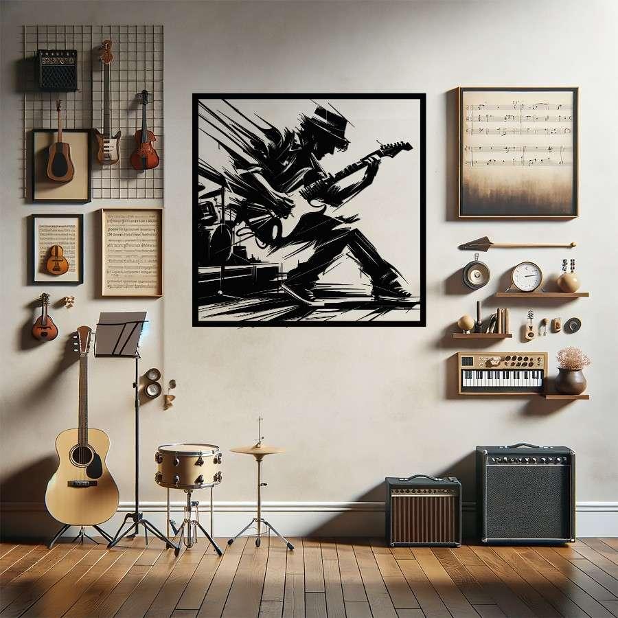 Guitar Solo Metal Wall Art Black | Moonarch Music Wall Art