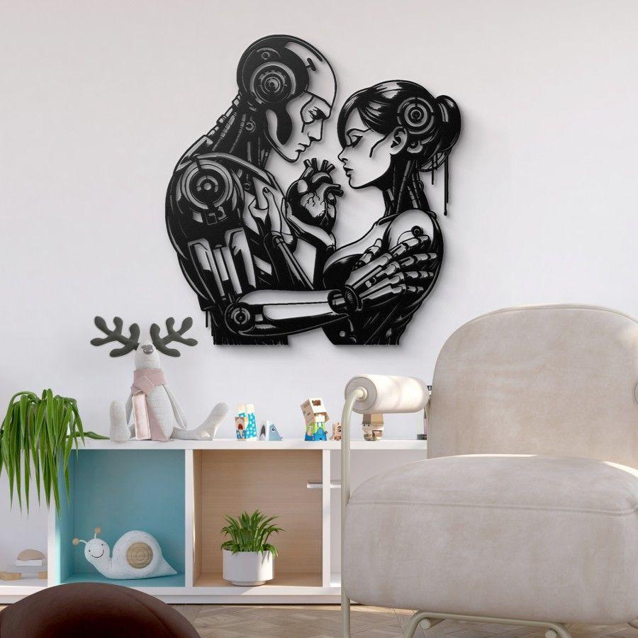 Human Robot Love Metal Wall Art Black | Moonarch Metal Wall Decor