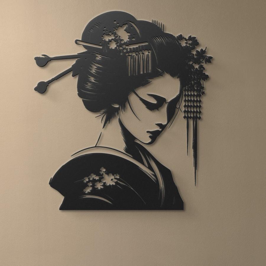 Japanese Geisha Woman Metal Wall Art Black | Moonarch Japanese Wall Art