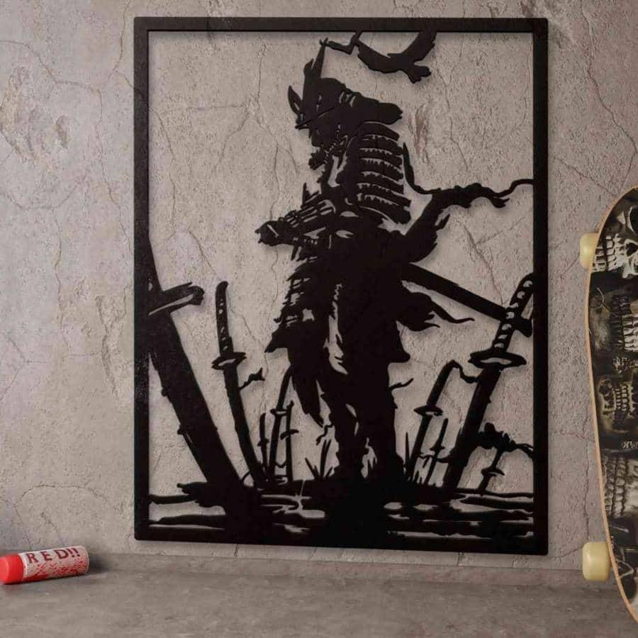 Japanese Samurai Battlefield Metal Wall Art Black | Moonarch Japanese Wall Art