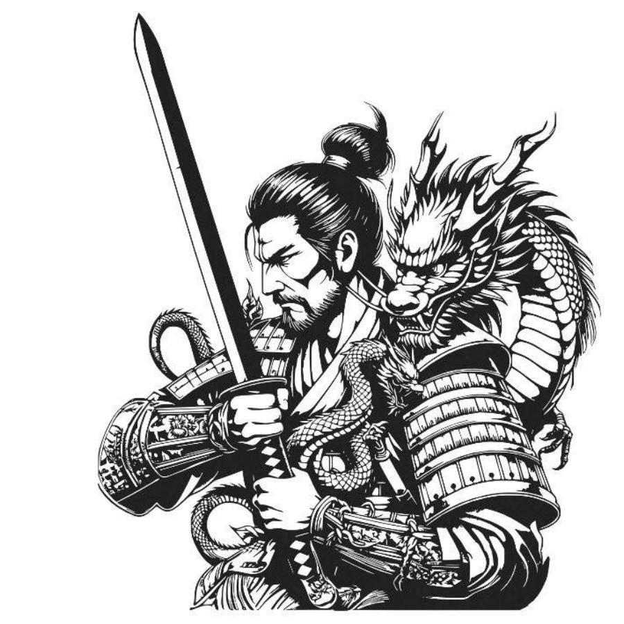 Japanese Samurai & Dragon Metal Wall Art Black | Moonarch Japanese Wall Art