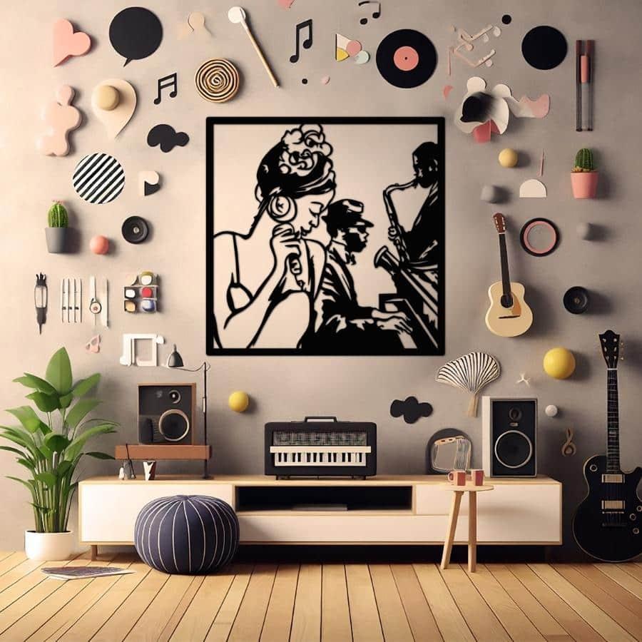 Jazz Trio Metal Wall Art Black | Moonarch Music Wall Art