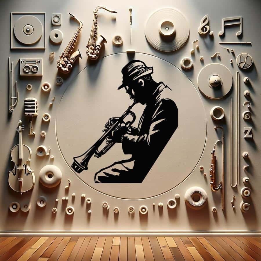 Jazz Trumpet Player Metal Wall Art Black | Moonarch Music Wall Art