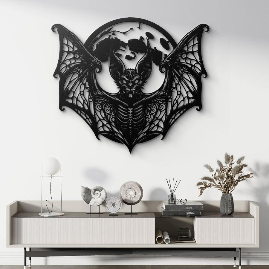 Majestic Full Moon Gothic Bat Metal Wall Art Black | Moonarch Gothic Wall Art