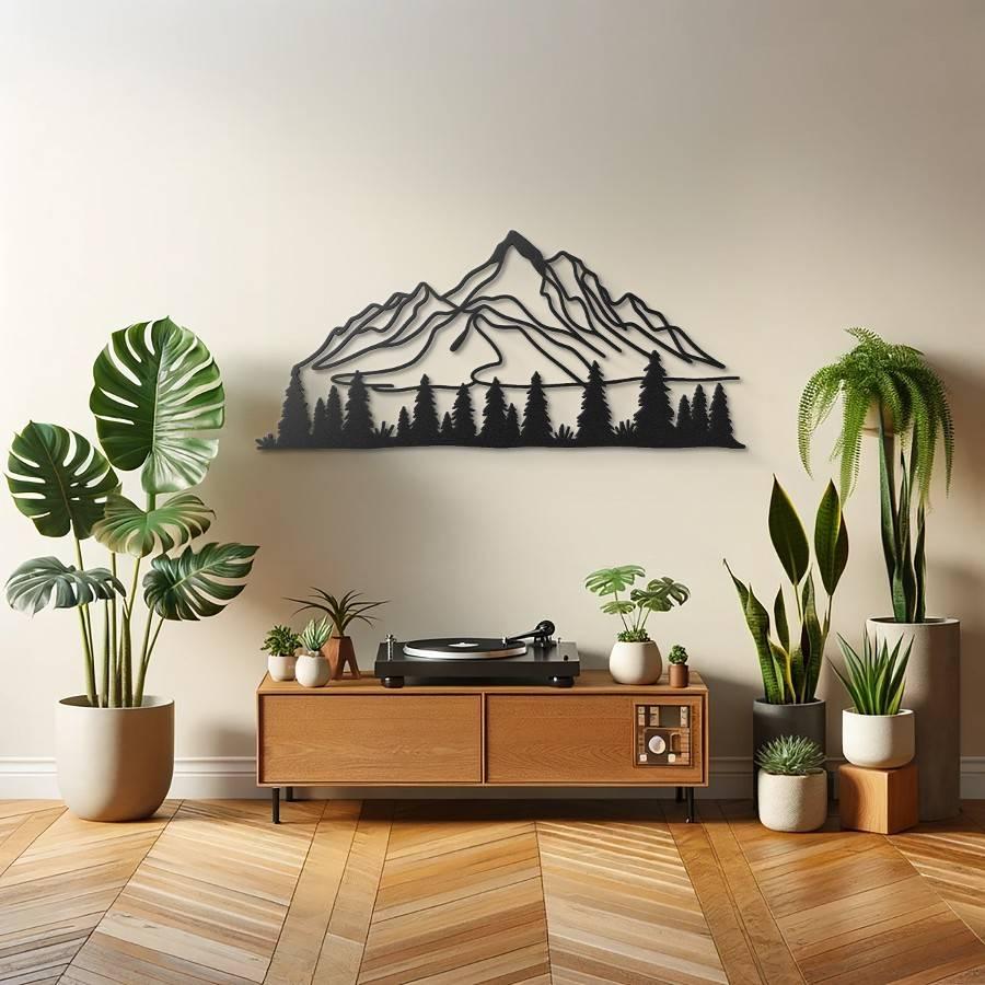 Minimalist Mountain and Pine Trees Metal Wall Art | Moonarch Minimalist Wall Art