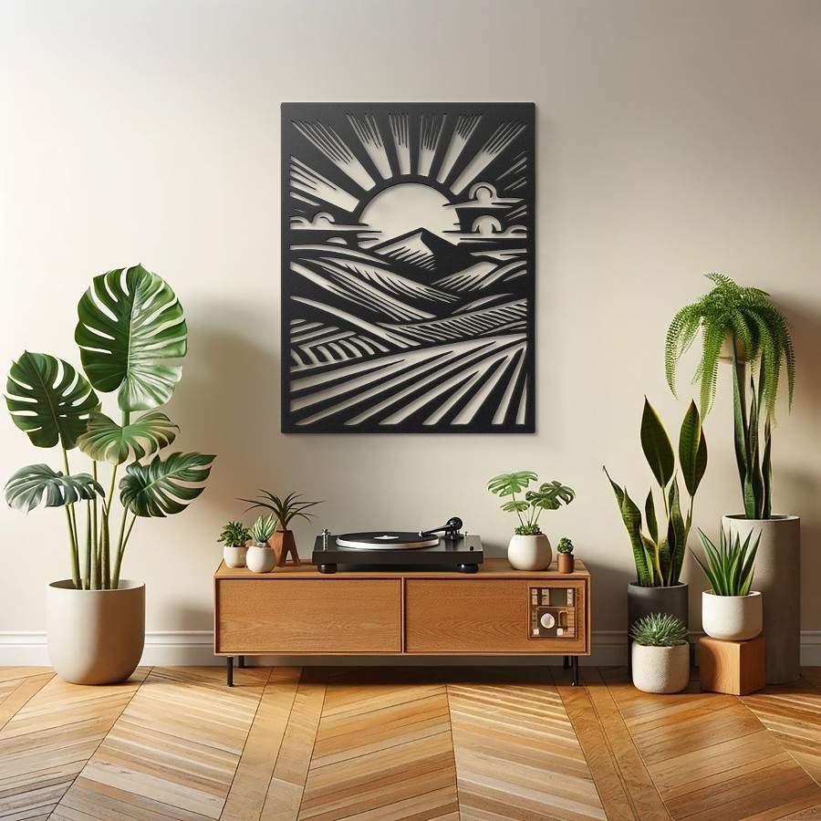 Monochromatic Sunrise Metal Wall Art Black | Moonarch Nature Wall Art