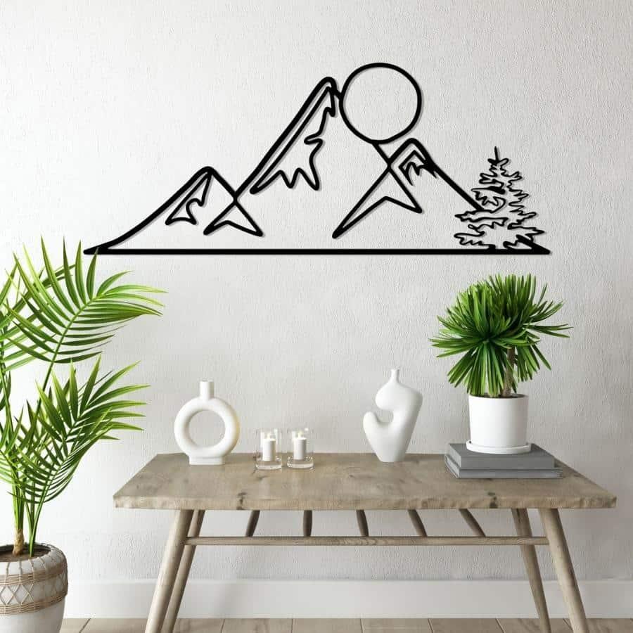 Mountain and Sun Metal Wall Art Black | Moonarch Nature Wall Art