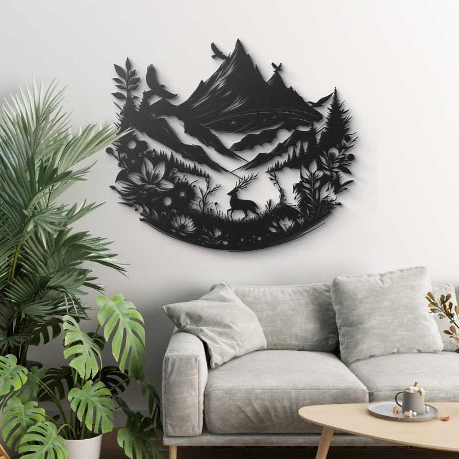 Mountain Wilderness Adventure Metal Wall Art Black | Moonarch Nature Wall Art