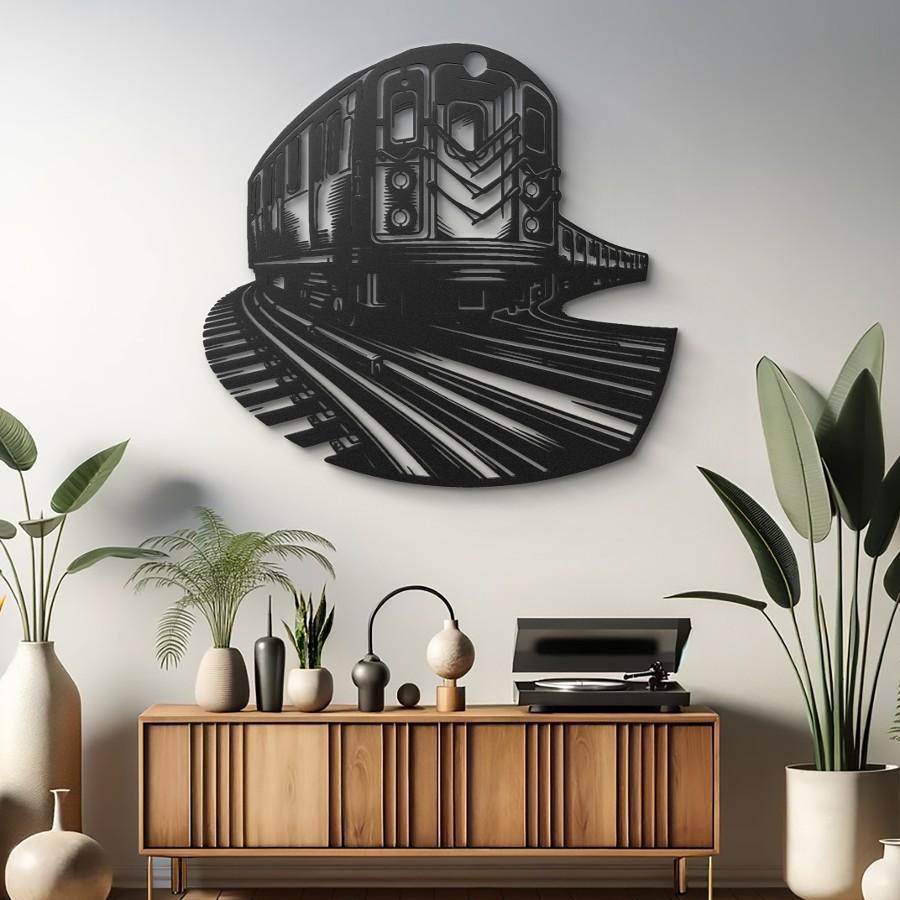 New York City Subway Train Metal Wall Art Black | Moonarch Metal Wall Decor