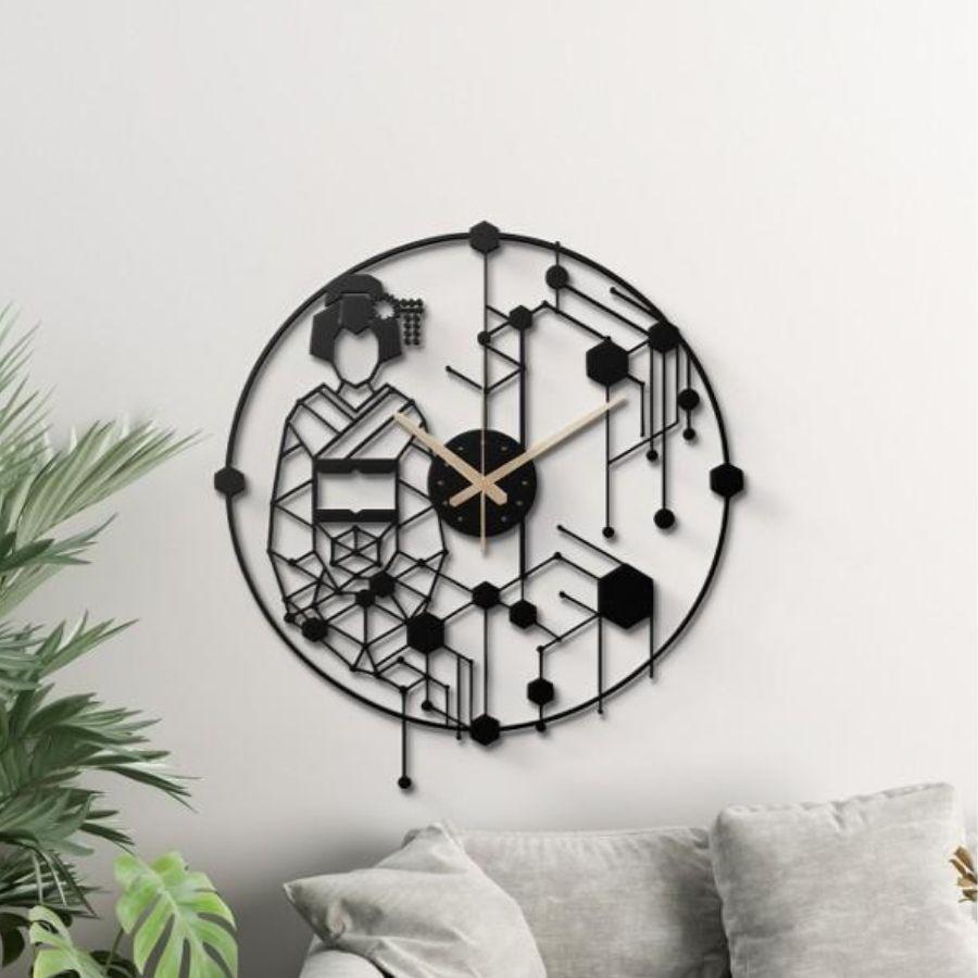 Oriental Japanese Geisha Metal Wall Clock | Moonarch Metal Wall Clock