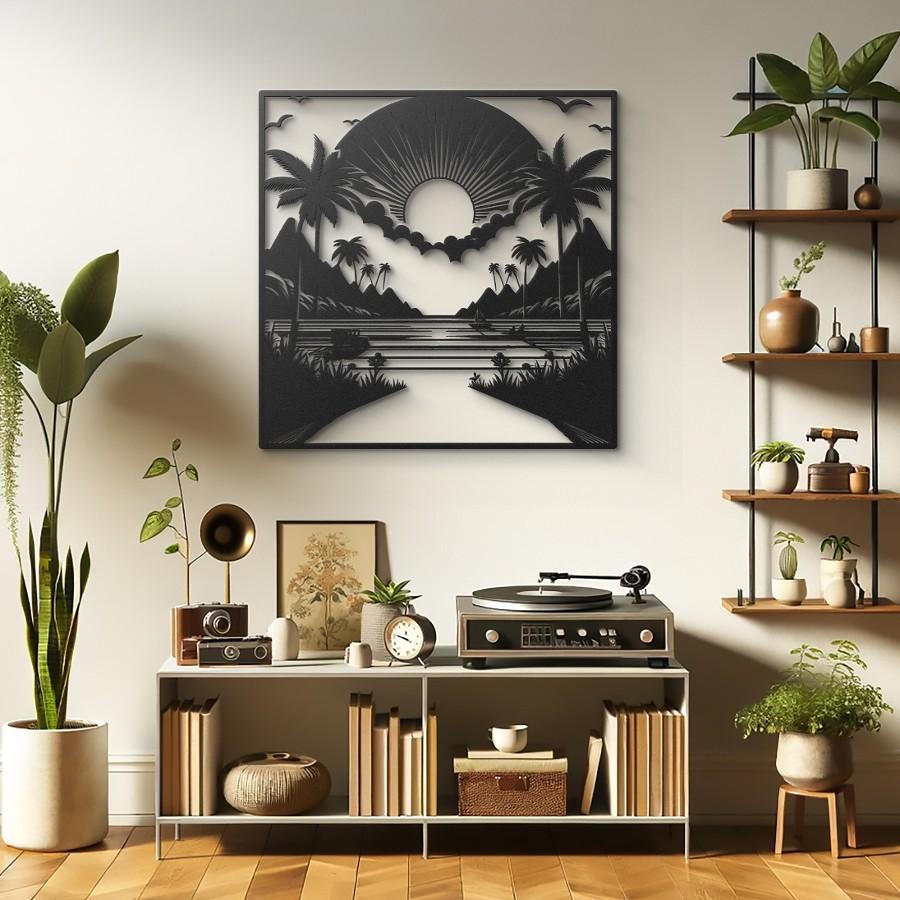 Palm Trees and Mountains Metal Wall Art Black | Moonarch Nature Wall Art