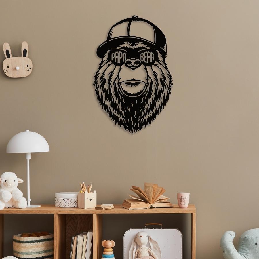 Papa Bear Metal Wall Art Decor Black | Moonarch Metal Wall Decor