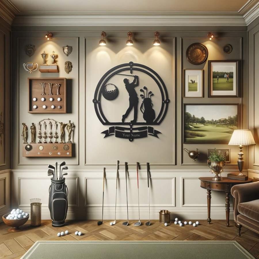 Personalized Golf Silhouette Metal Wall Art Black | Moonarch Sports Wall Art