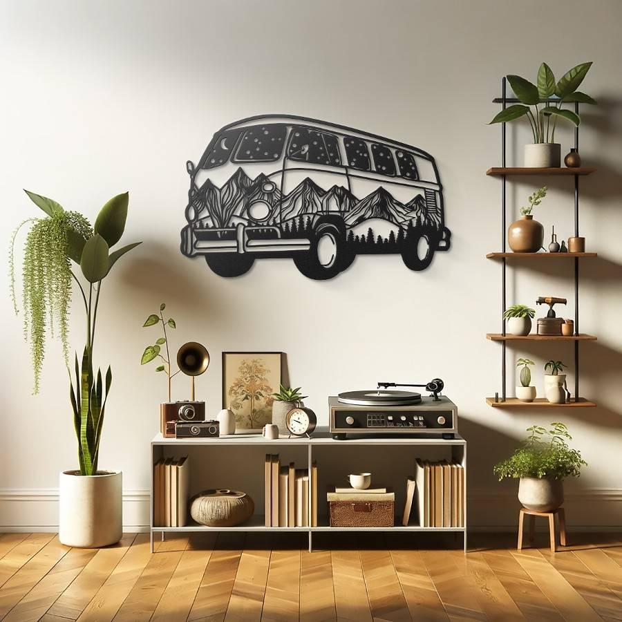 Roadtrip Van Metal Wall Art Black | Moonarch Japanese Wall Art