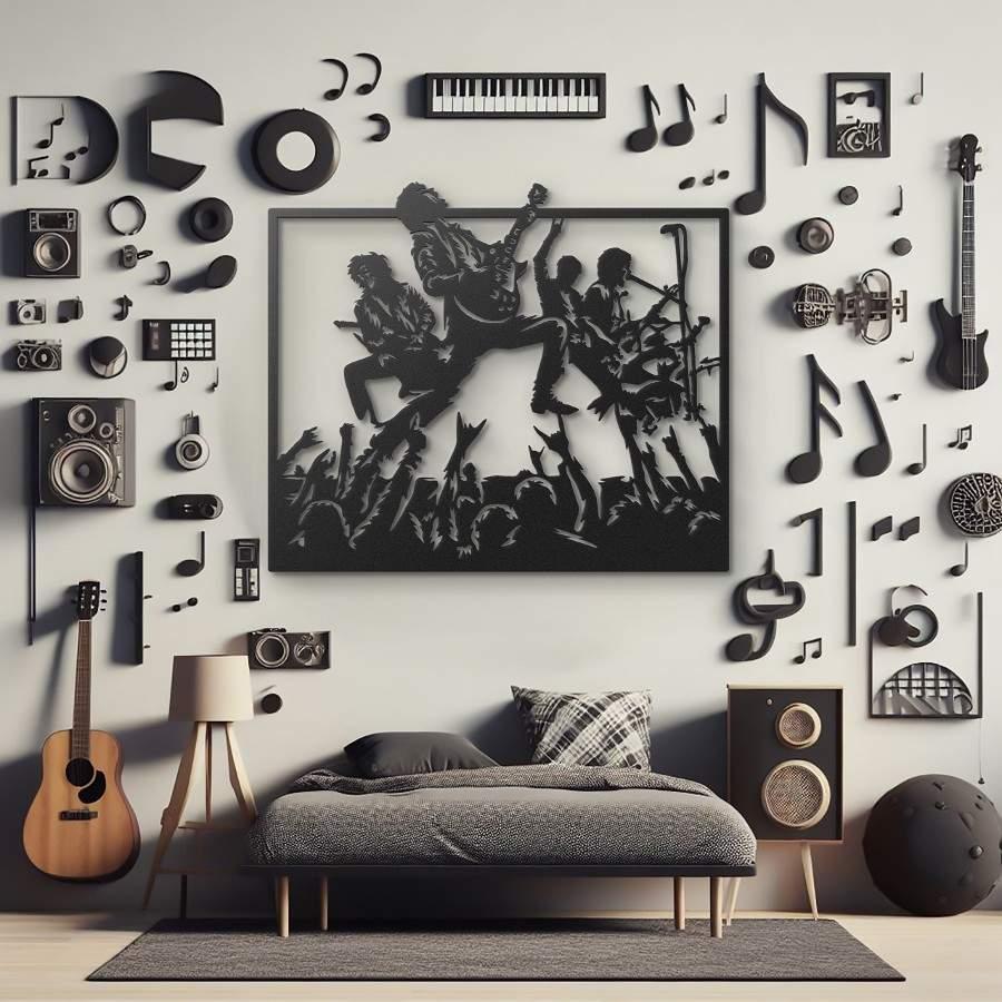 Rock Concert Metal Wall Art Black | Moonarch Music Wall Art