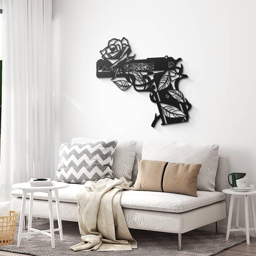 Rose and Gun Metal Wall Art Decor Black | Moonarch Metal Wall Decor