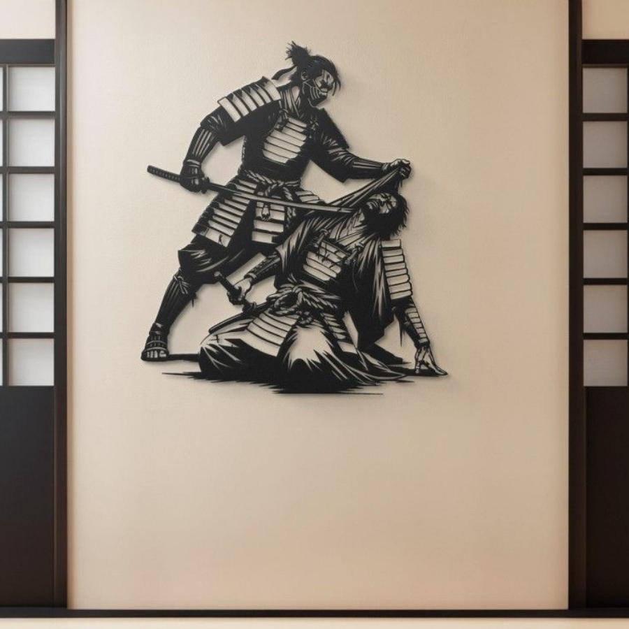 Samurai Battle Metal Wall Art Black | Moonarch Japanese Wall Art