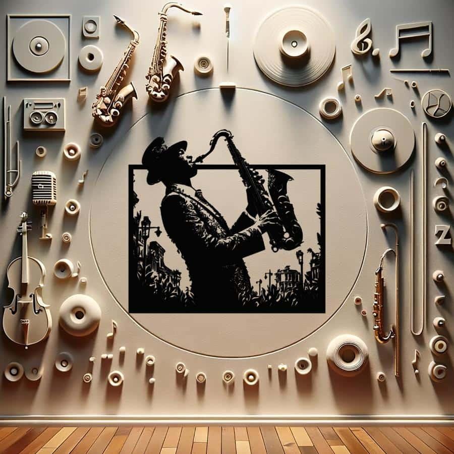 Saxophone Player Metal Wall Art Black | Moonarch Music Wall Art