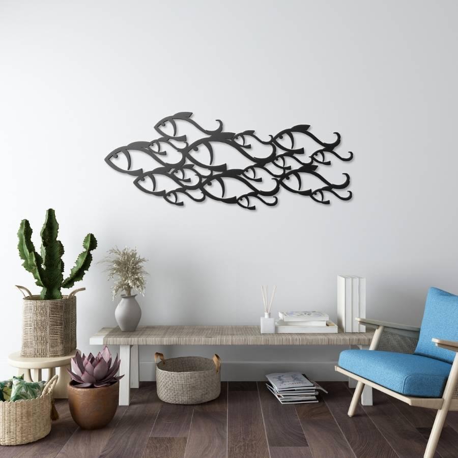 School of Fish Metal Wall Art Black | Moonarch Metal Wall Decor